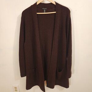 Eileen Fisher 100% Extra Fine Merino Wool Longline Cardigan Pockets XL Lagenlook